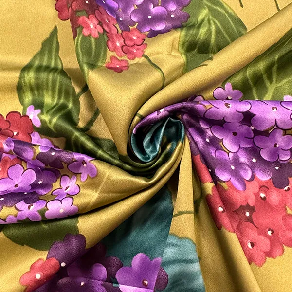 Purple and Brick Red Floral Print Poly Charmeuse Satin Fabric