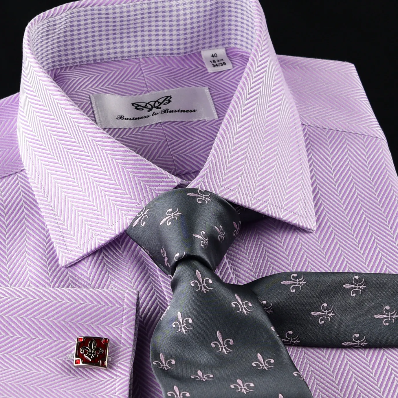 Purple Herringbone Twill Formal Business Dress Shirt Luxury Violet Fashion