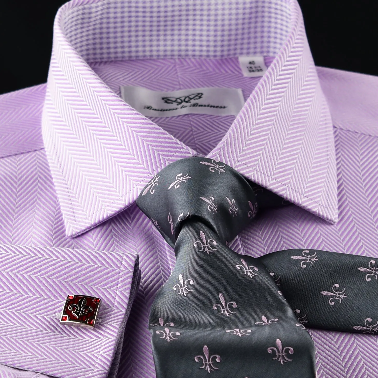 Purple Herringbone Twill Formal Business Dress Shirt Luxury Violet Fashion