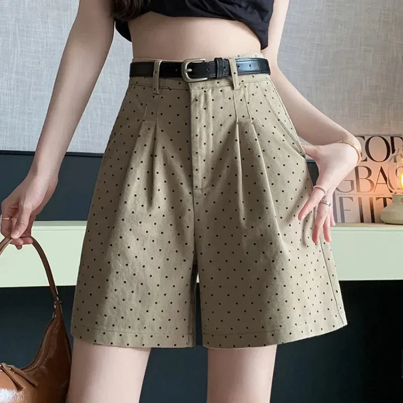 Retro Polka Dot High Waist A-line Cargo Shorts