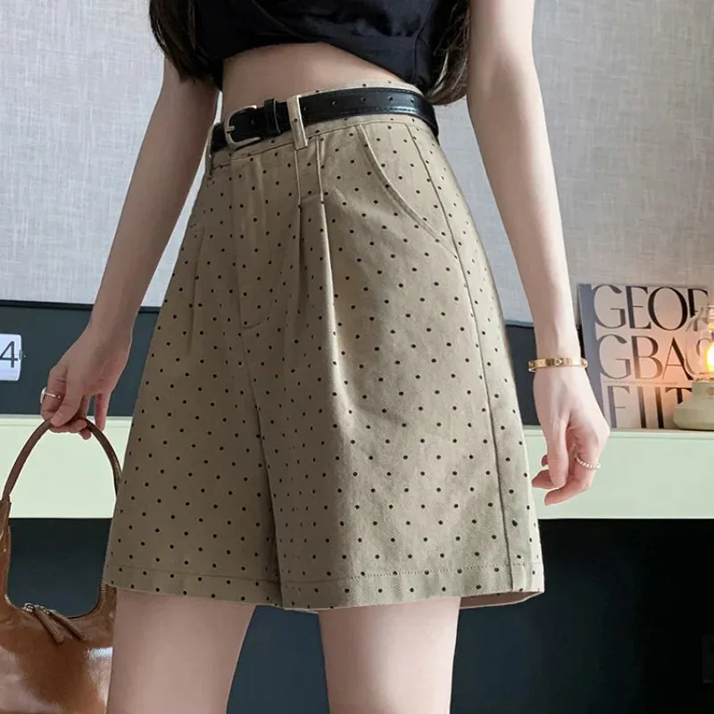 Retro Polka Dot High Waist A-line Cargo Shorts