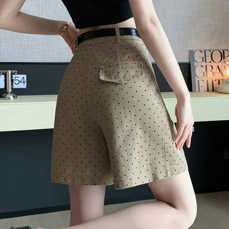 Retro Polka Dot High Waist A-line Cargo Shorts