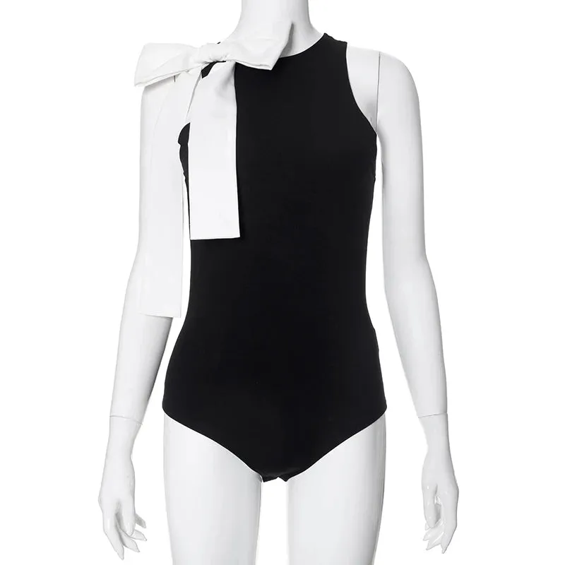 Sleeveless Bow Body Tops for Women | 2024 Summer Slim O Neck Bodysuit