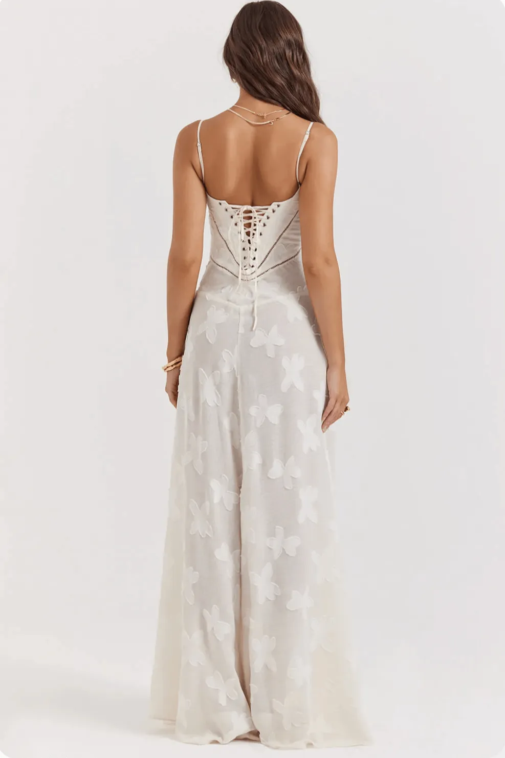 Slim backless fishbone white maxi dress