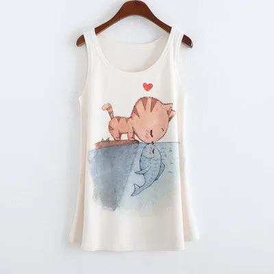 Summer fashion style New totoro print Sleeveless Tshirt women Loose plus-size women's t shirt One size tees camisetas tops