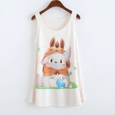 Summer fashion style New totoro print Sleeveless Tshirt women Loose plus-size women's t shirt One size tees camisetas tops