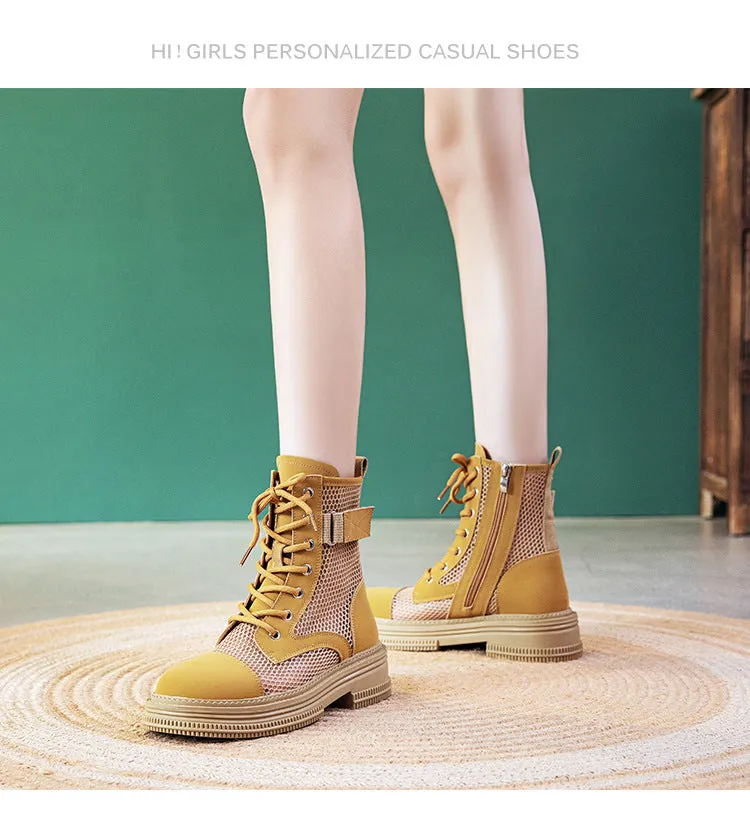 Summer Mesh Breathable Zipper Women's Boots - Yellow