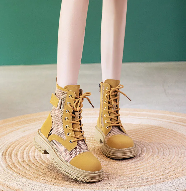 Summer Mesh Breathable Zipper Women's Boots - Yellow