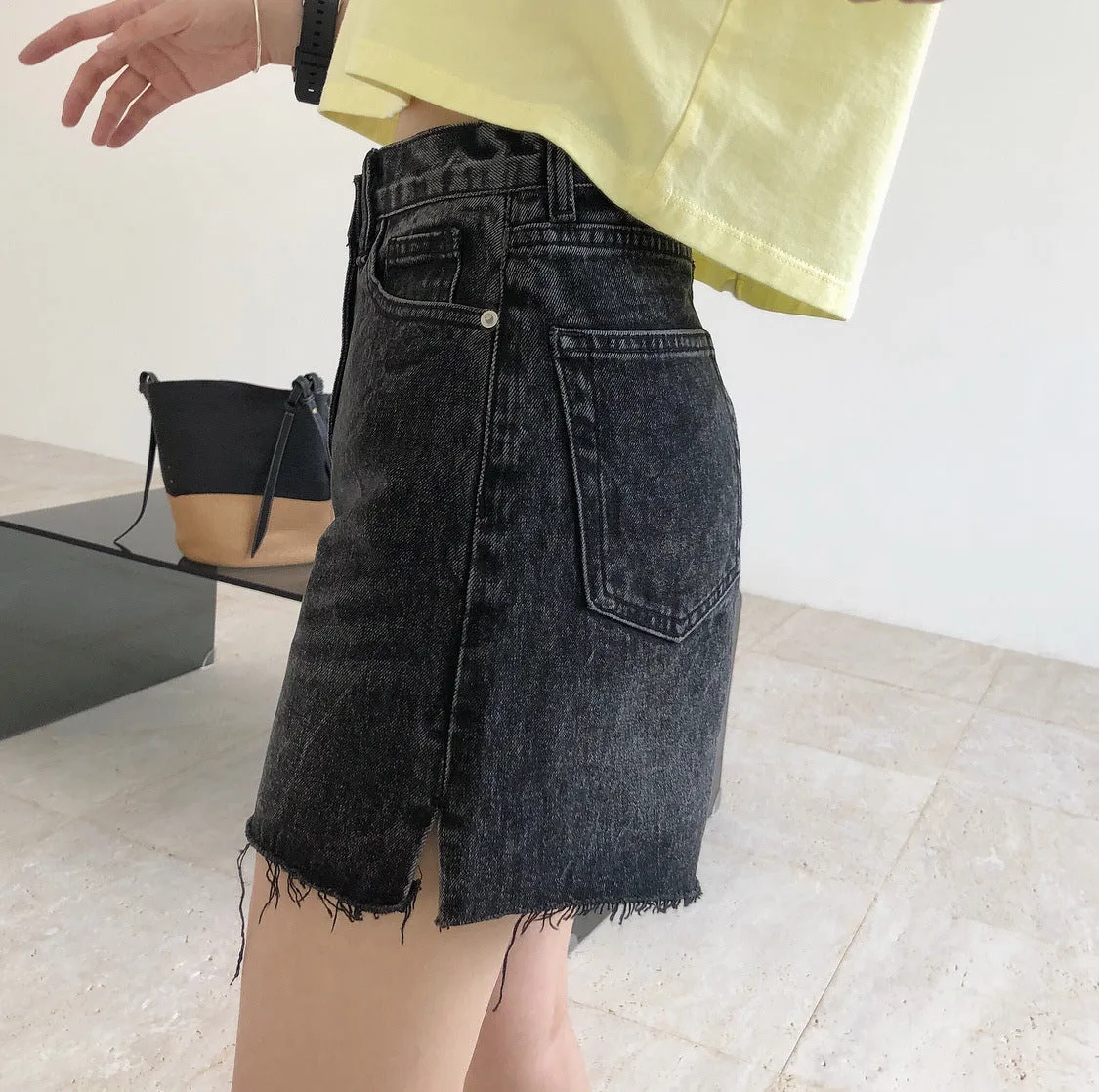 Summer retro street high waist denim shorts A word loose wide-legged thin wool pants women