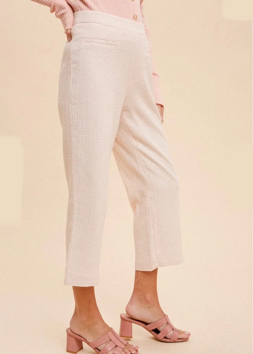 Tea Time, Women’s Cropped, Capri Pants, Seersucker, Blush