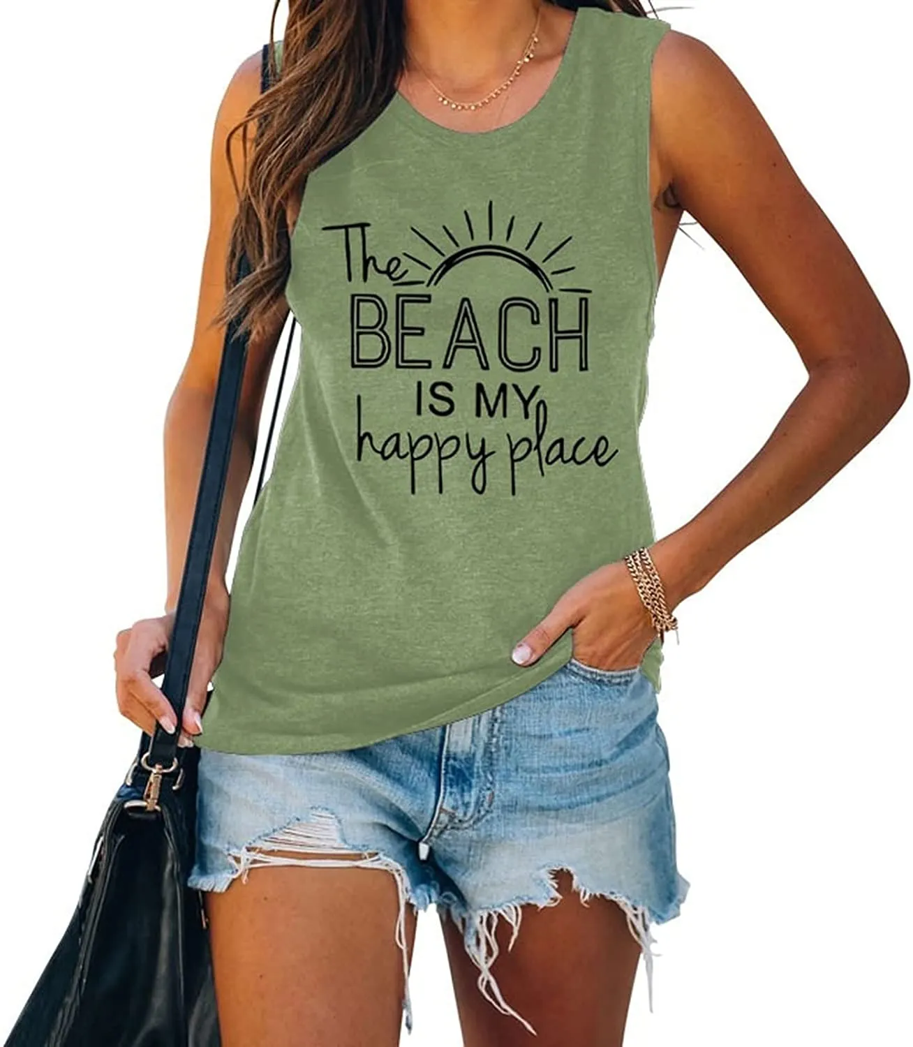 The Beach is My Happy Place Sleeveless Shirt for Women Summer Beach Tank Shirt