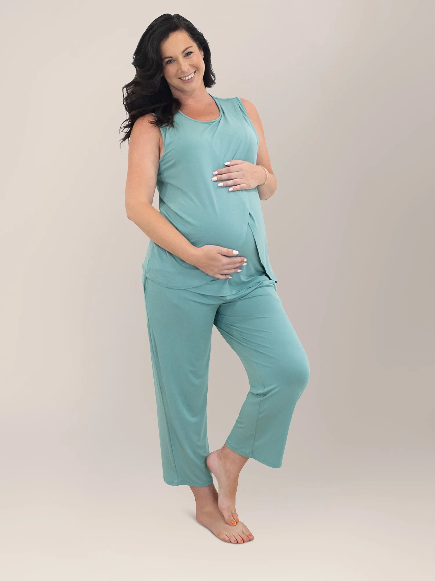 Tulip Hem Nursing Tank & Capri Pajama Set | Aqua