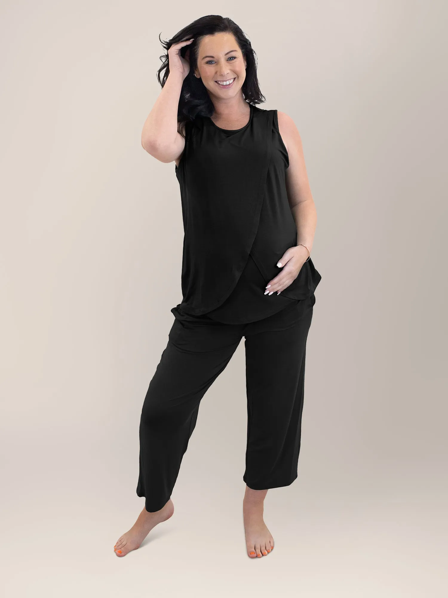 Tulip Hem Nursing Tank & Capri Pajama Set | Black