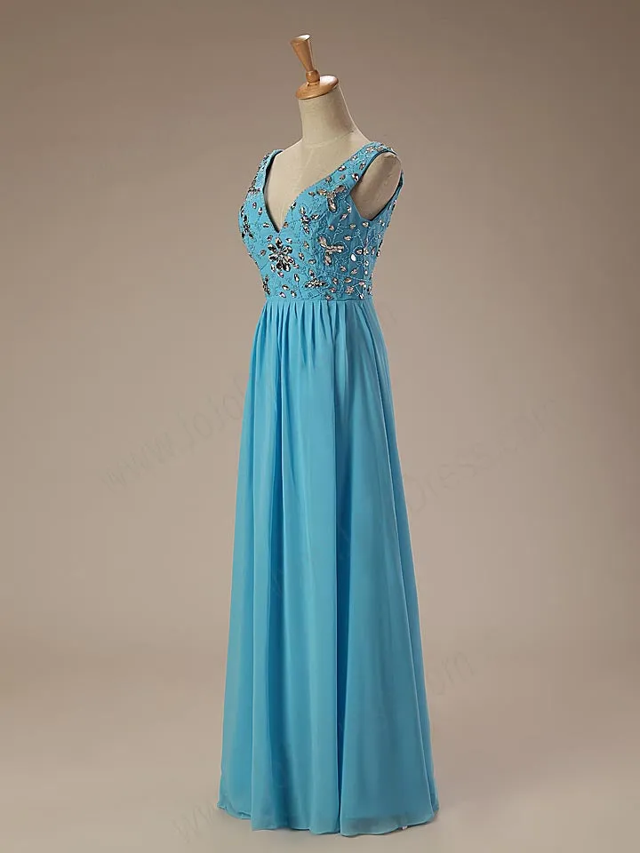 Turquoise Maxi Long Formal Prom Evening Dress EN133