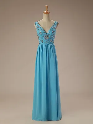 Turquoise Maxi Long Formal Prom Evening Dress EN133