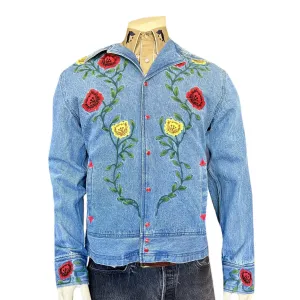 Unisex Vintage Western Denim Bolero Jacket with Floral Embroidery