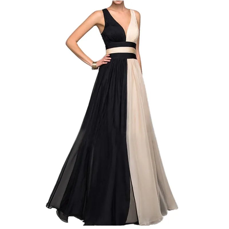 VenusFox Sexy Deep V-neck Backless Maxi Dress