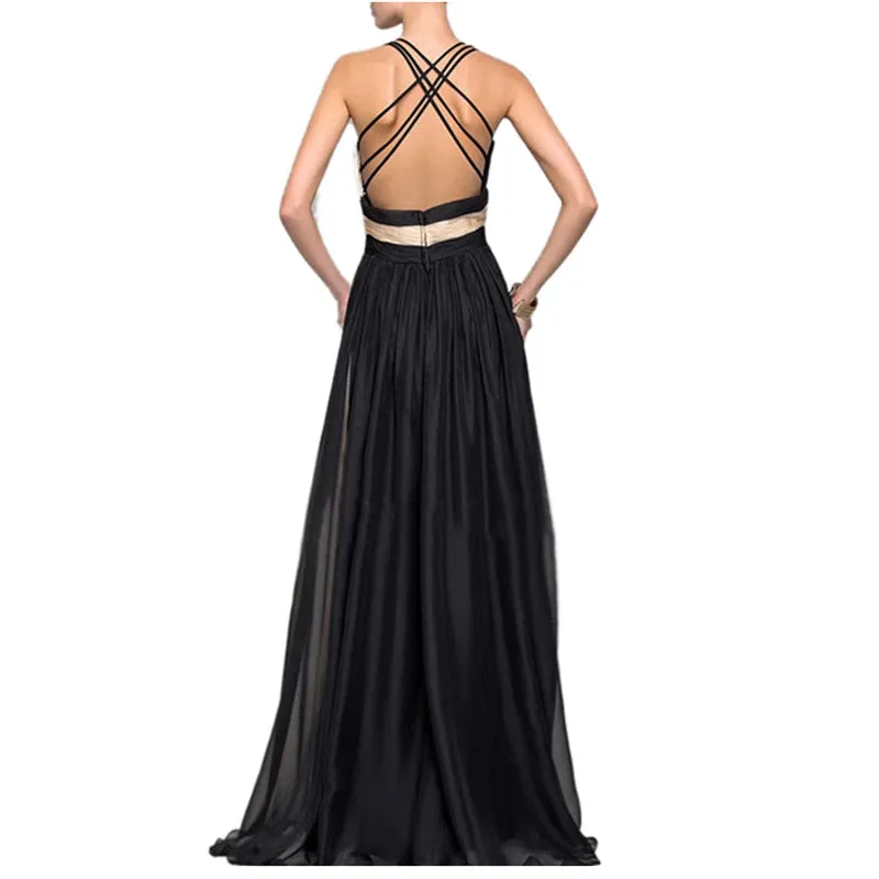 VenusFox Sexy Deep V-neck Backless Maxi Dress