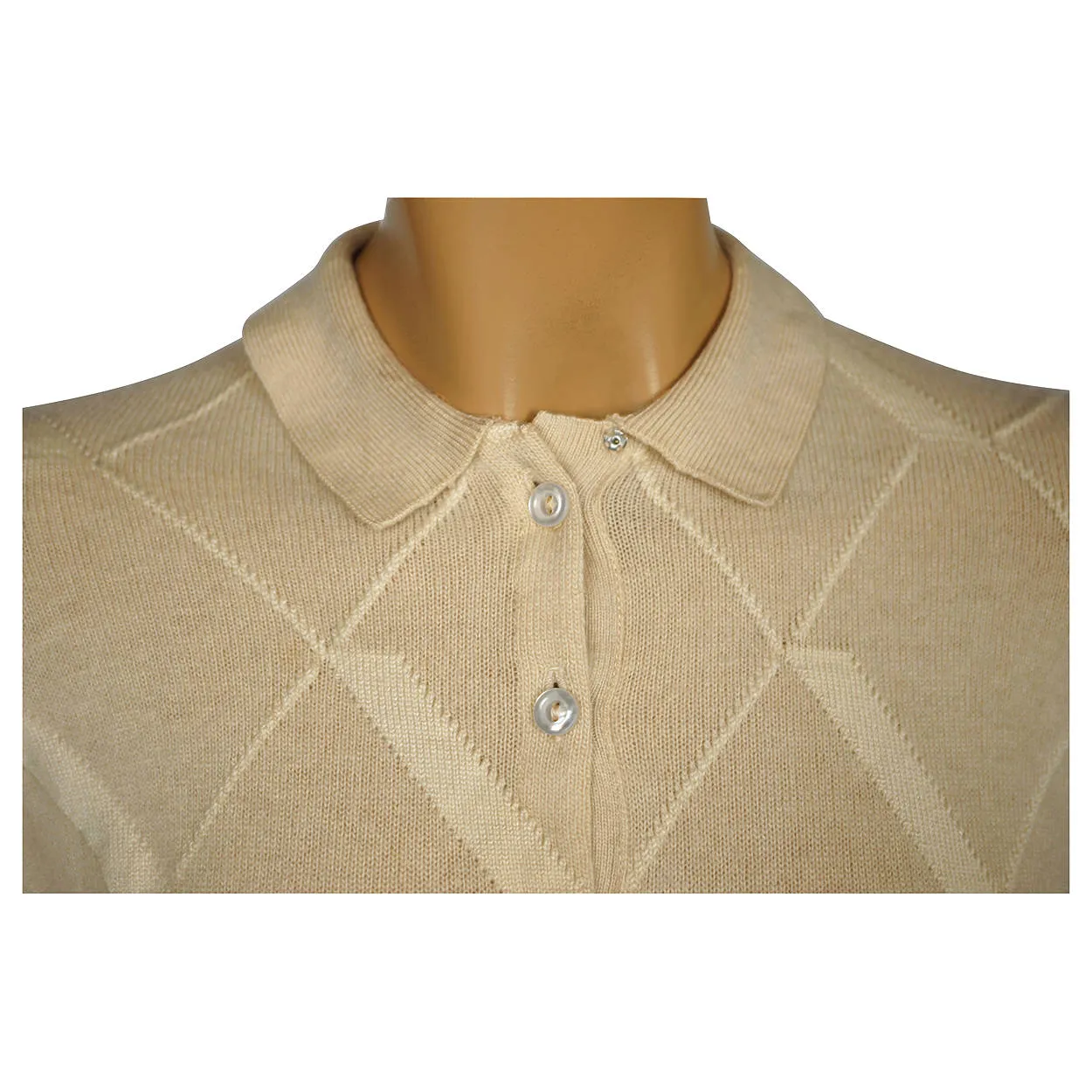 Vintage 1960s Ballantyne Scottish Cashmere Intarsia Sweater Beige Size M 36