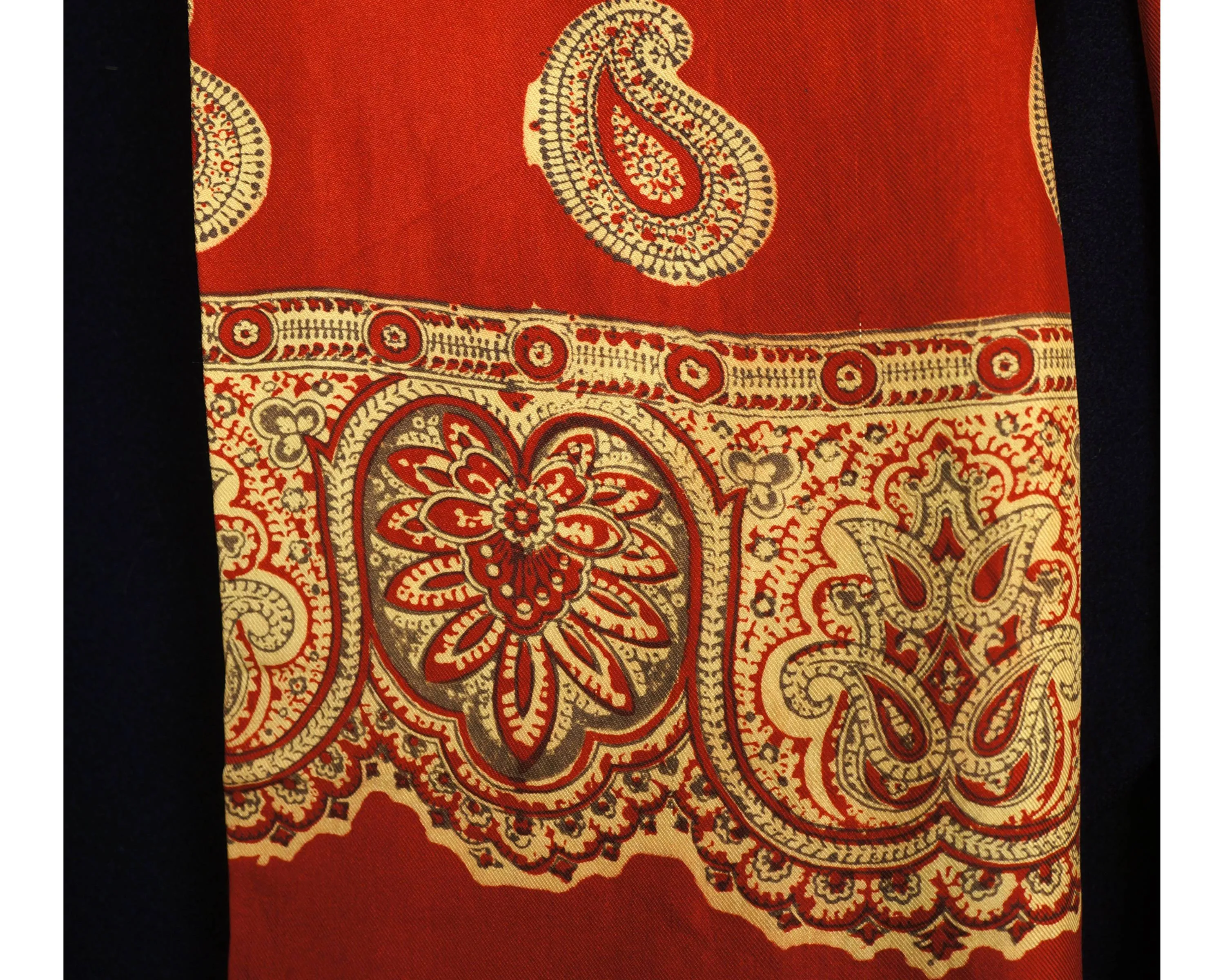 Vintage English Silk Scarf 1940s Paisley Print on Red Simpsons Opera Foulard