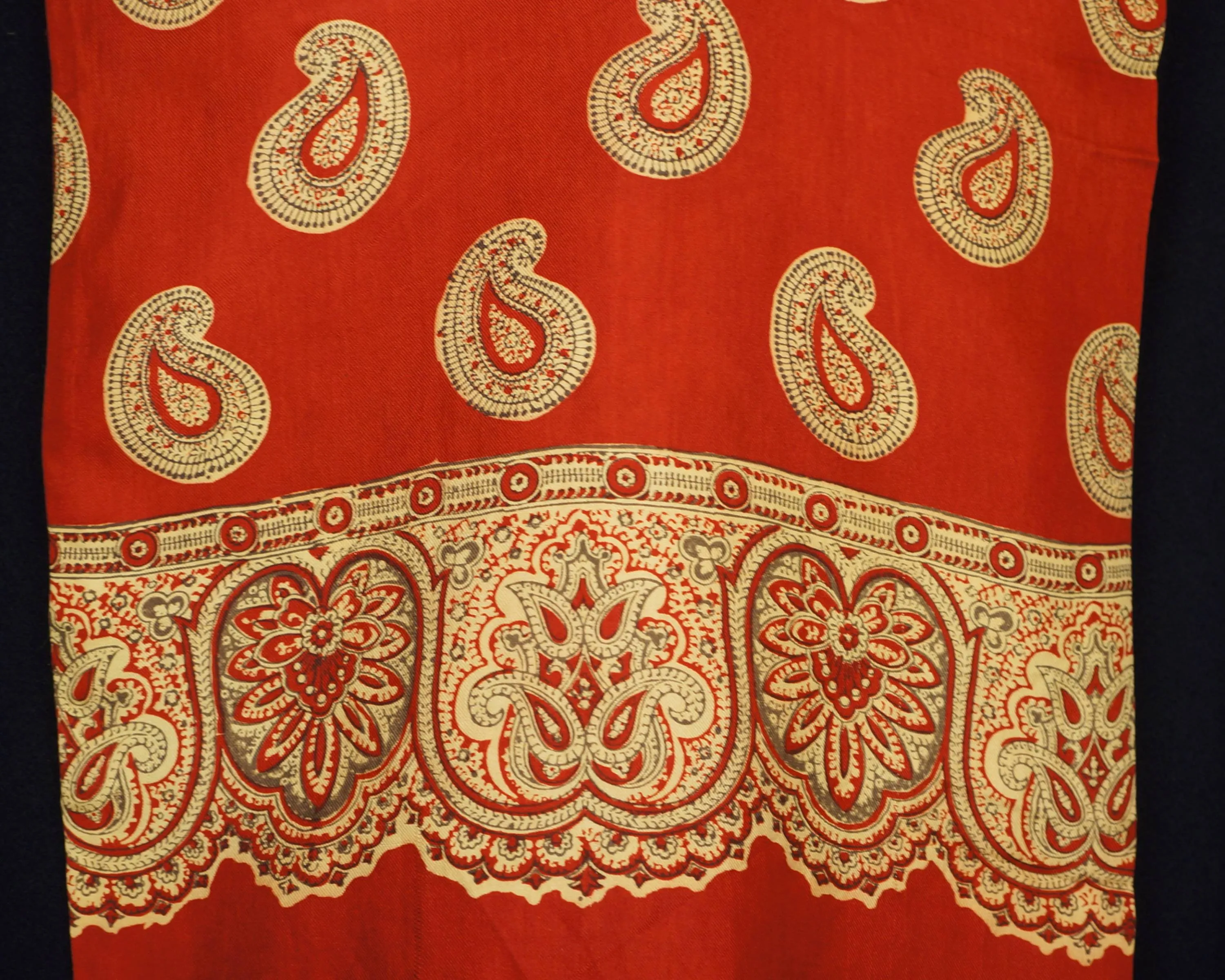 Vintage English Silk Scarf 1940s Paisley Print on Red Simpsons Opera Foulard