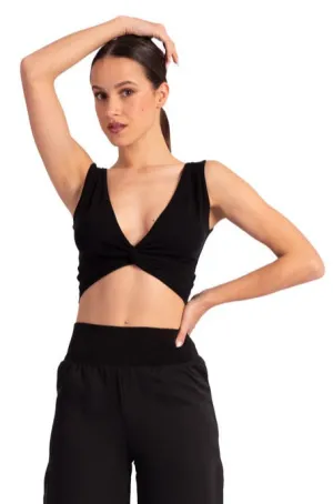 Viscose Twist Knot V-neck Crop Top