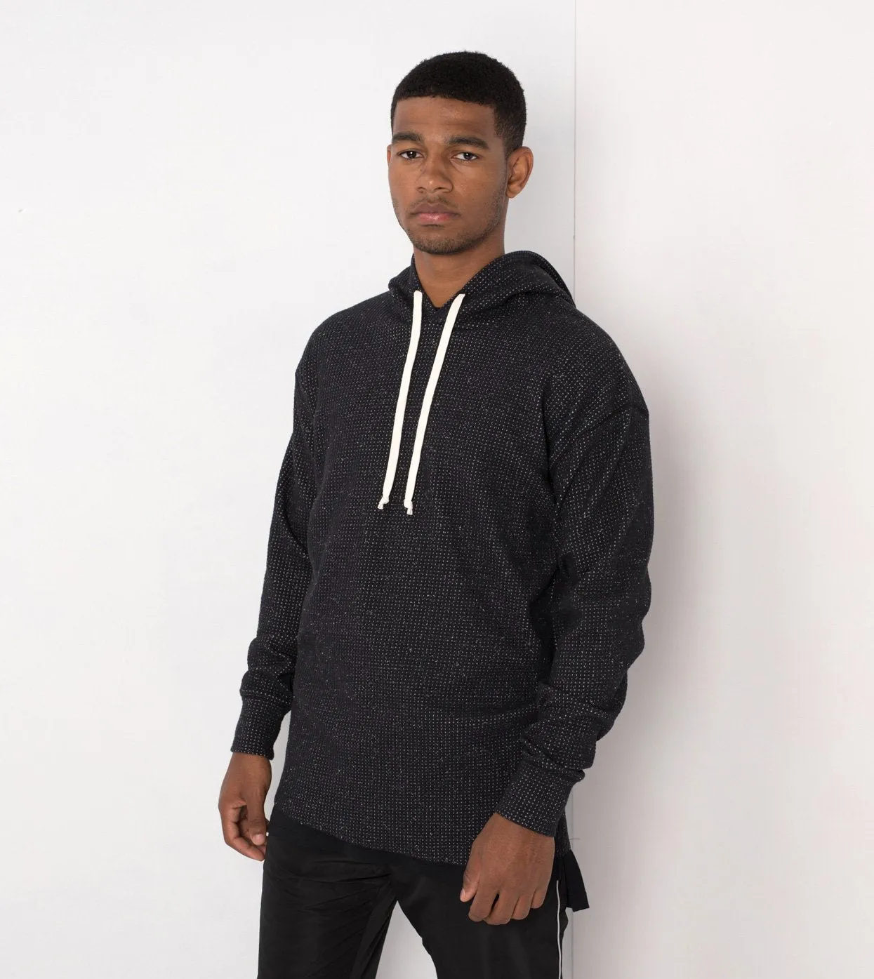 Waffle Rugger Hood Sweat Black Speck - Sale