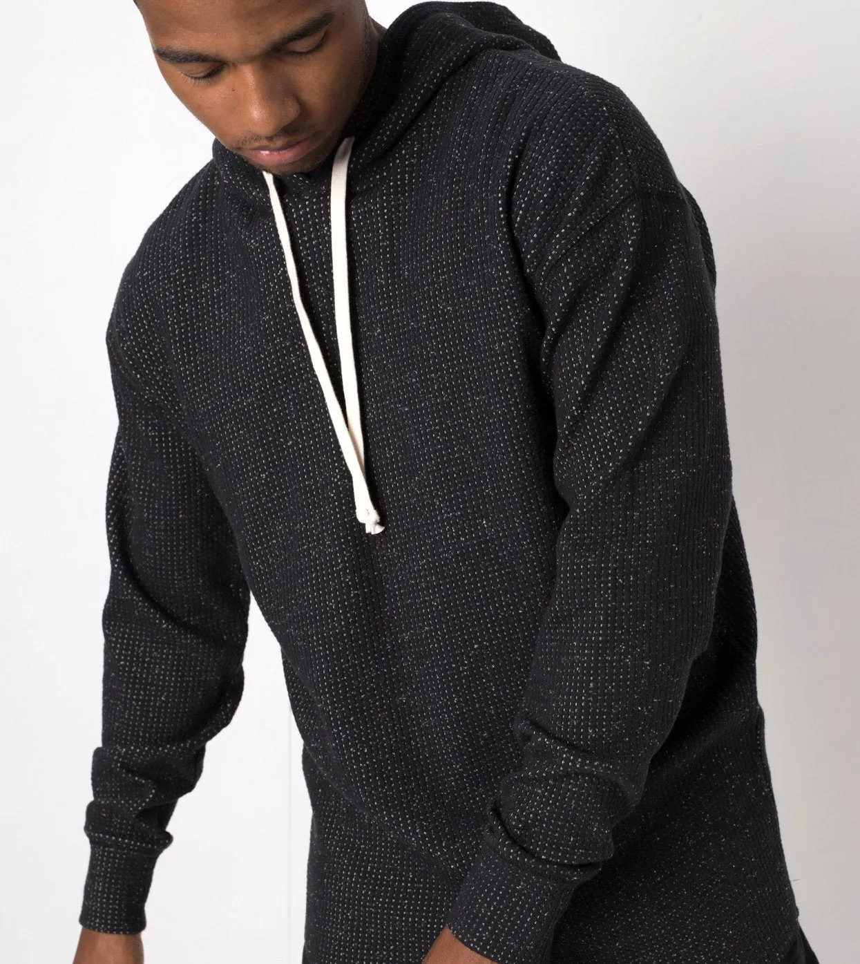 Waffle Rugger Hood Sweat Black Speck - Sale