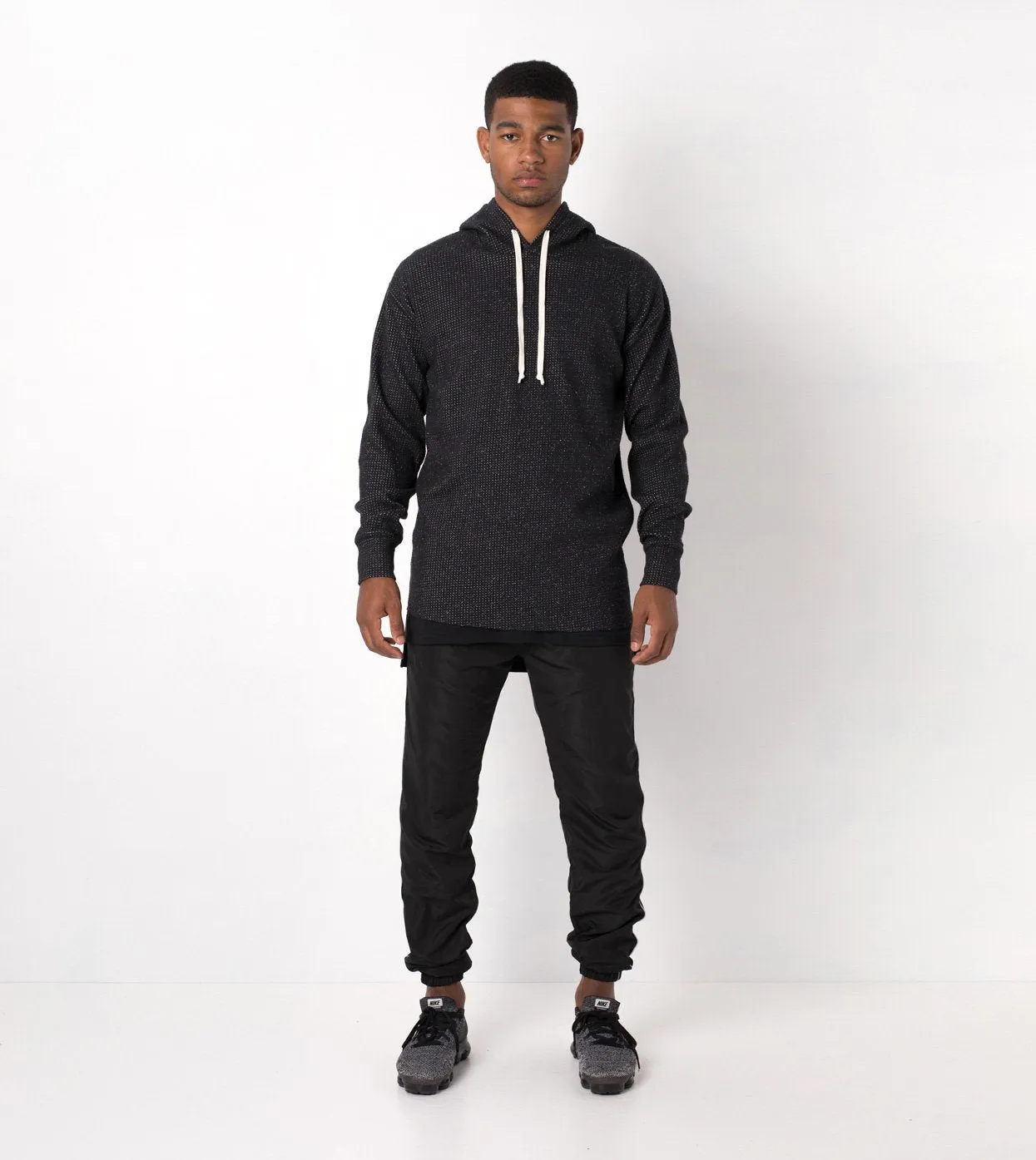 Waffle Rugger Hood Sweat Black Speck - Sale