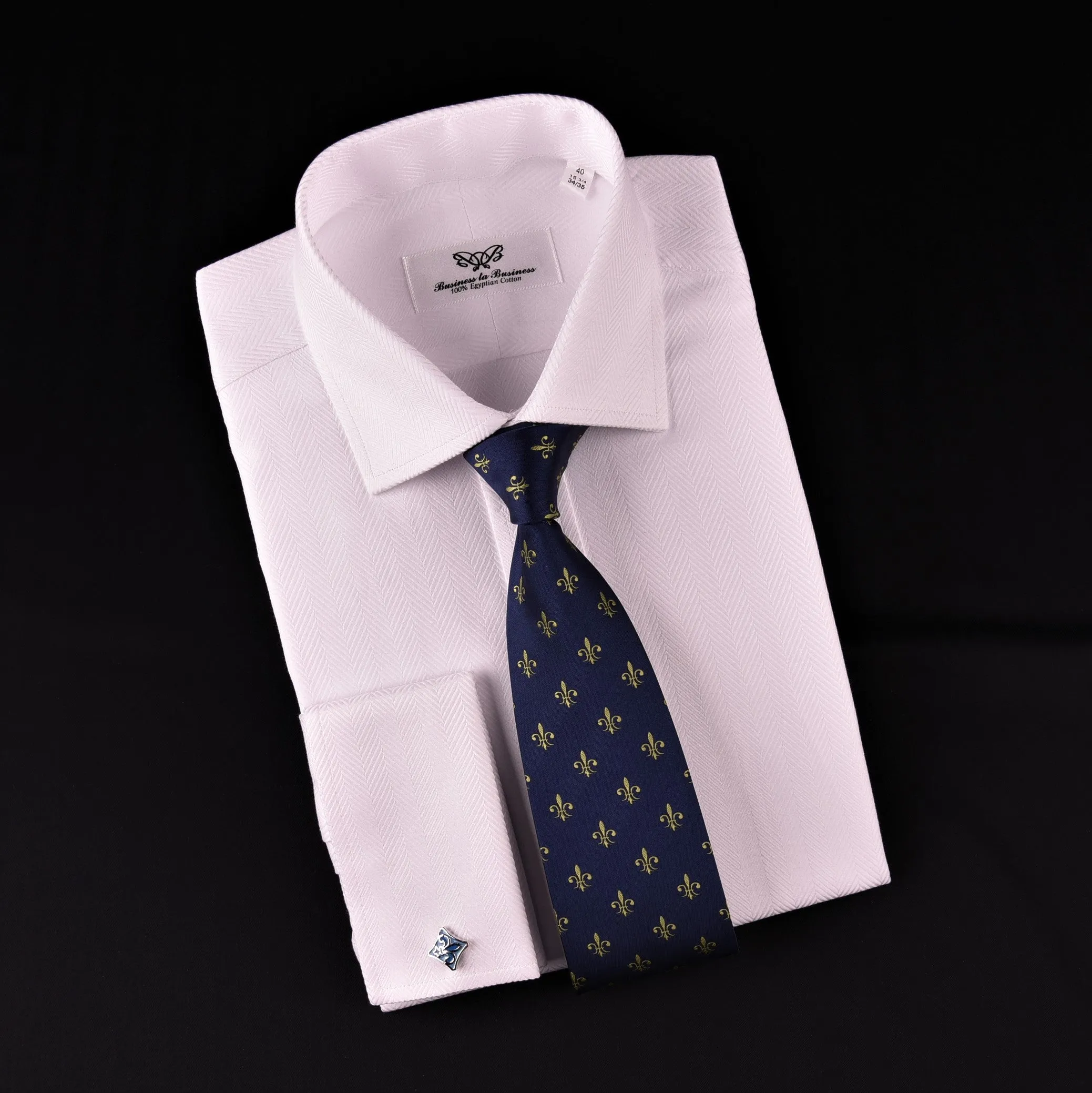 White Herringbone Twill Business Dress Shirt Formal Luxury Fashion