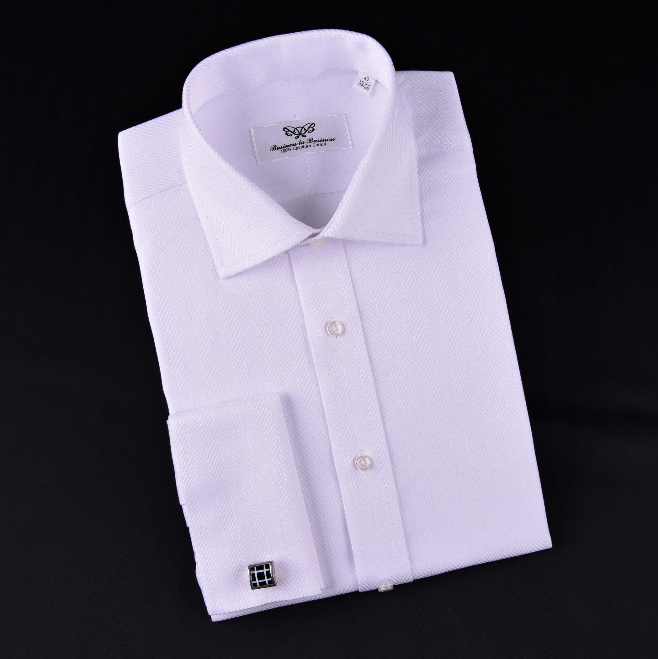 White Herringbone Twill Business Dress Shirt Formal Luxury Fashion