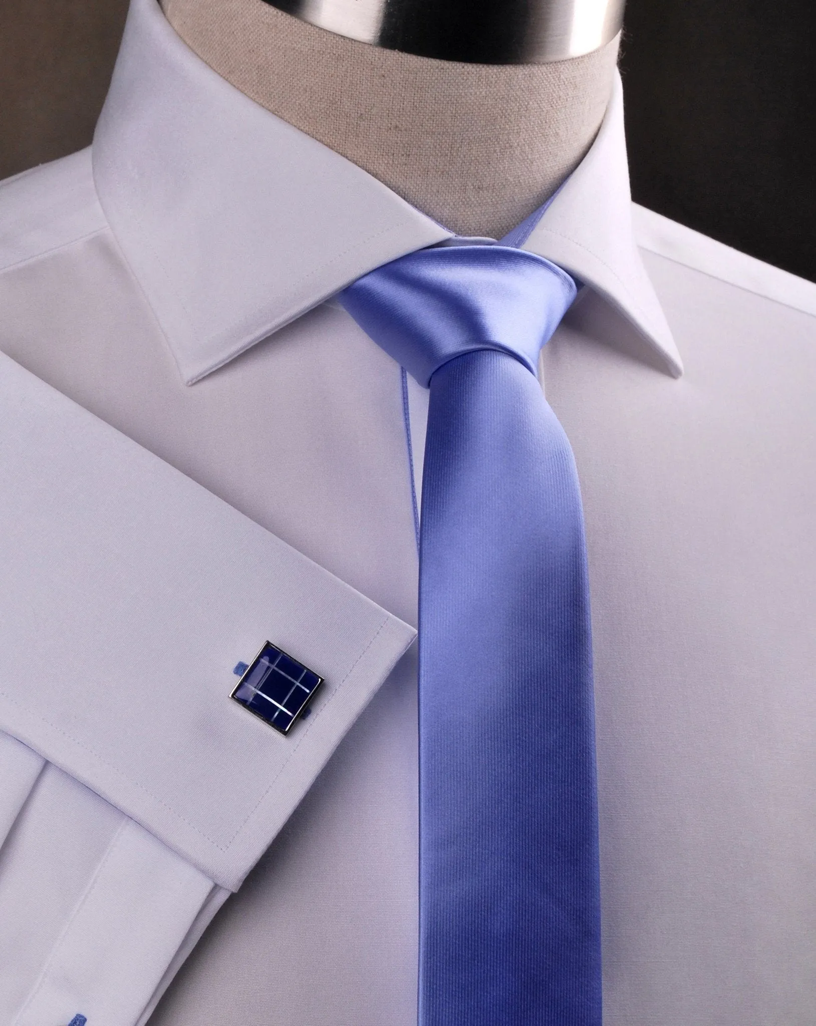 White Solid Poplin Formal Business Dress Shirt Blue Luxury Fashion