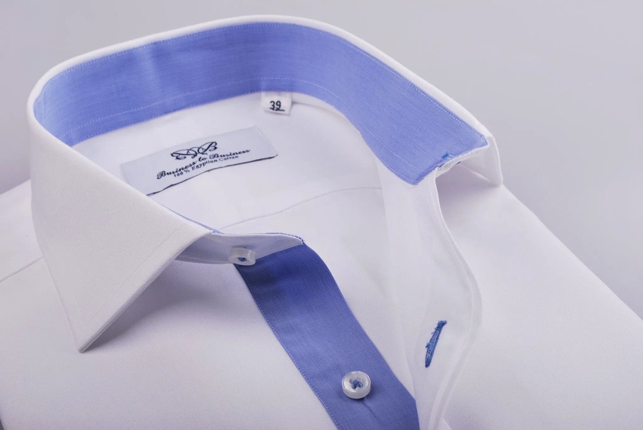 White Solid Poplin Formal Business Dress Shirt Blue Luxury Fashion