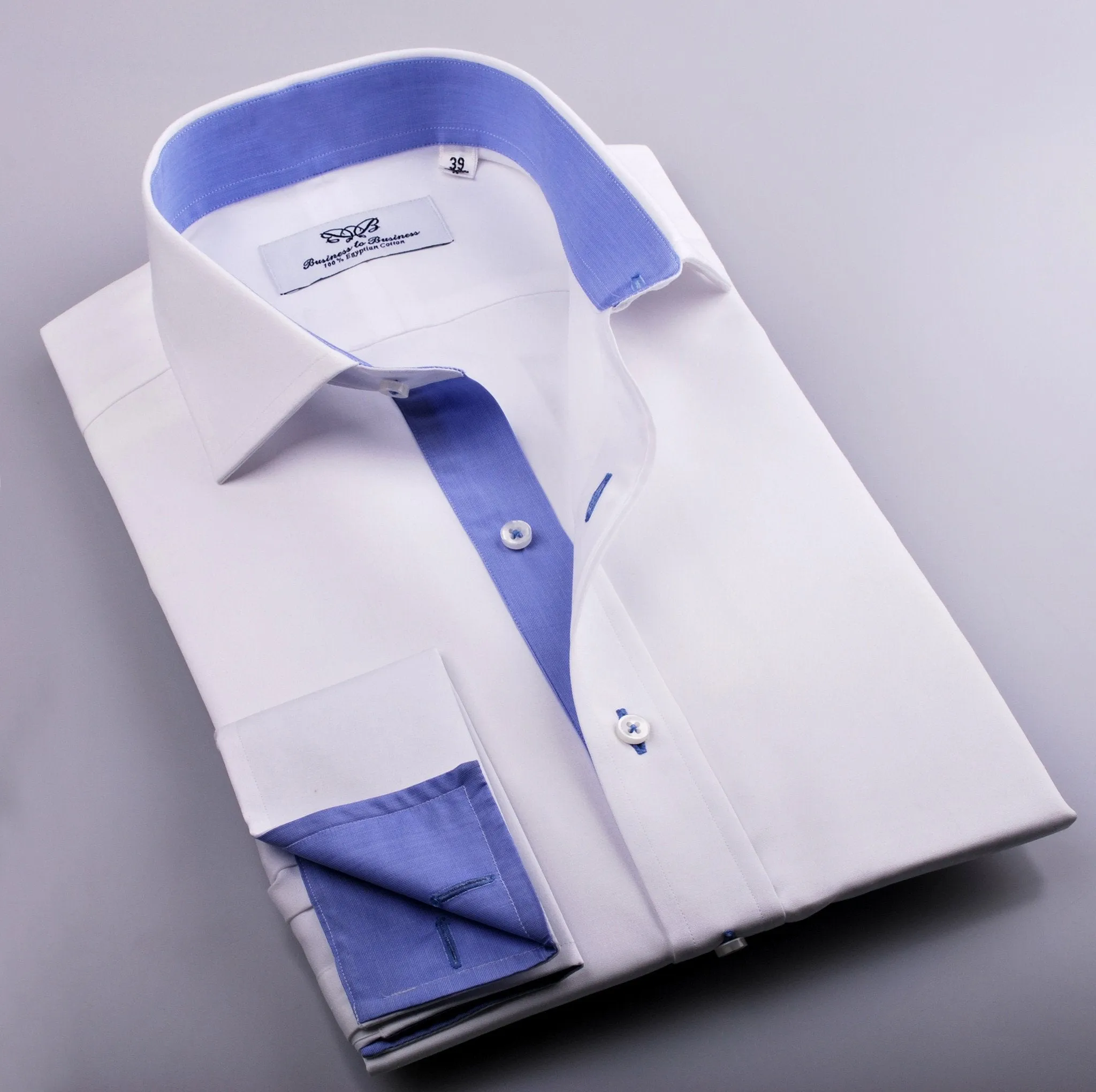 White Solid Poplin Formal Business Dress Shirt Blue Luxury Fashion