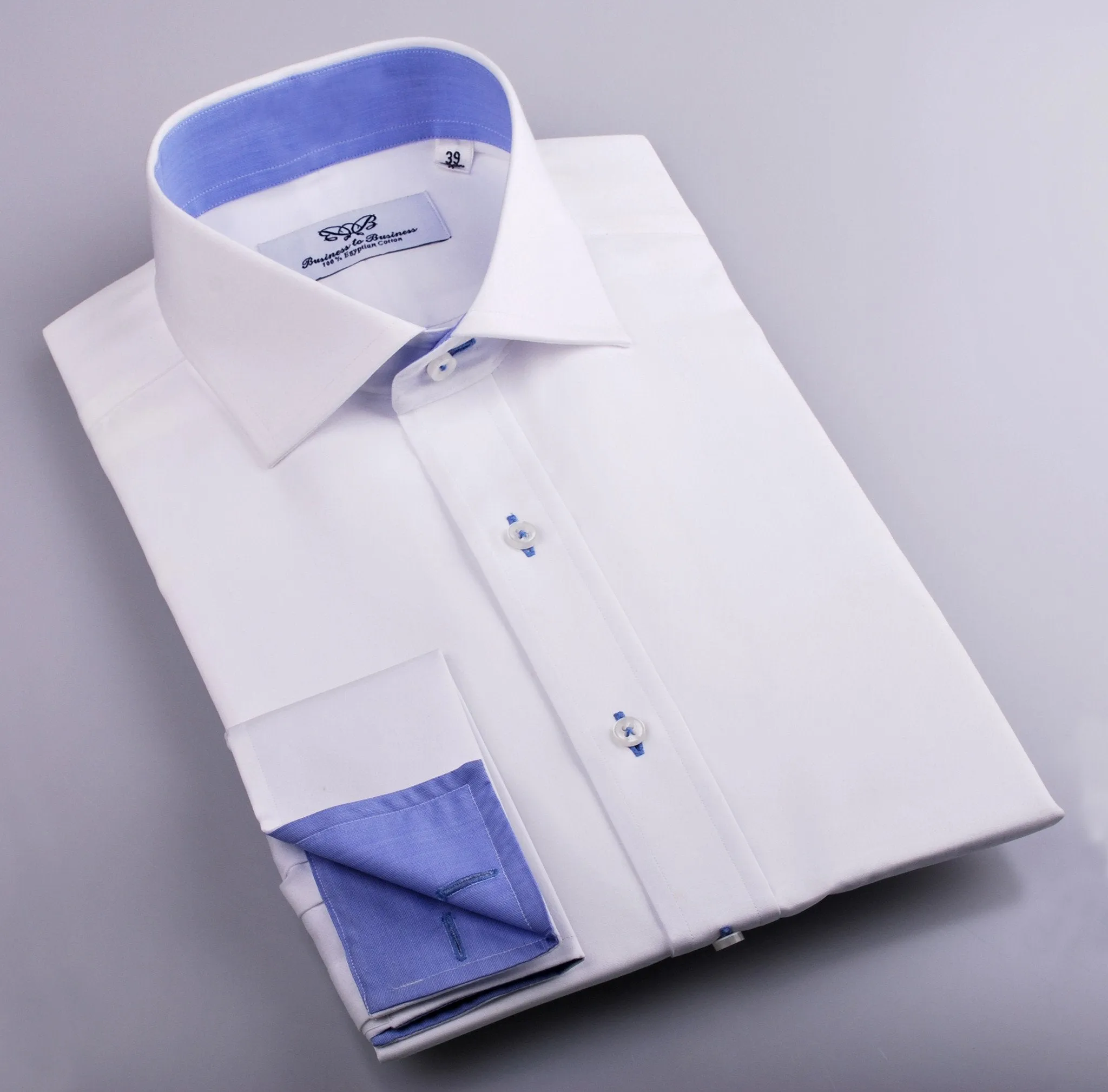 White Solid Poplin Formal Business Dress Shirt Blue Luxury Fashion