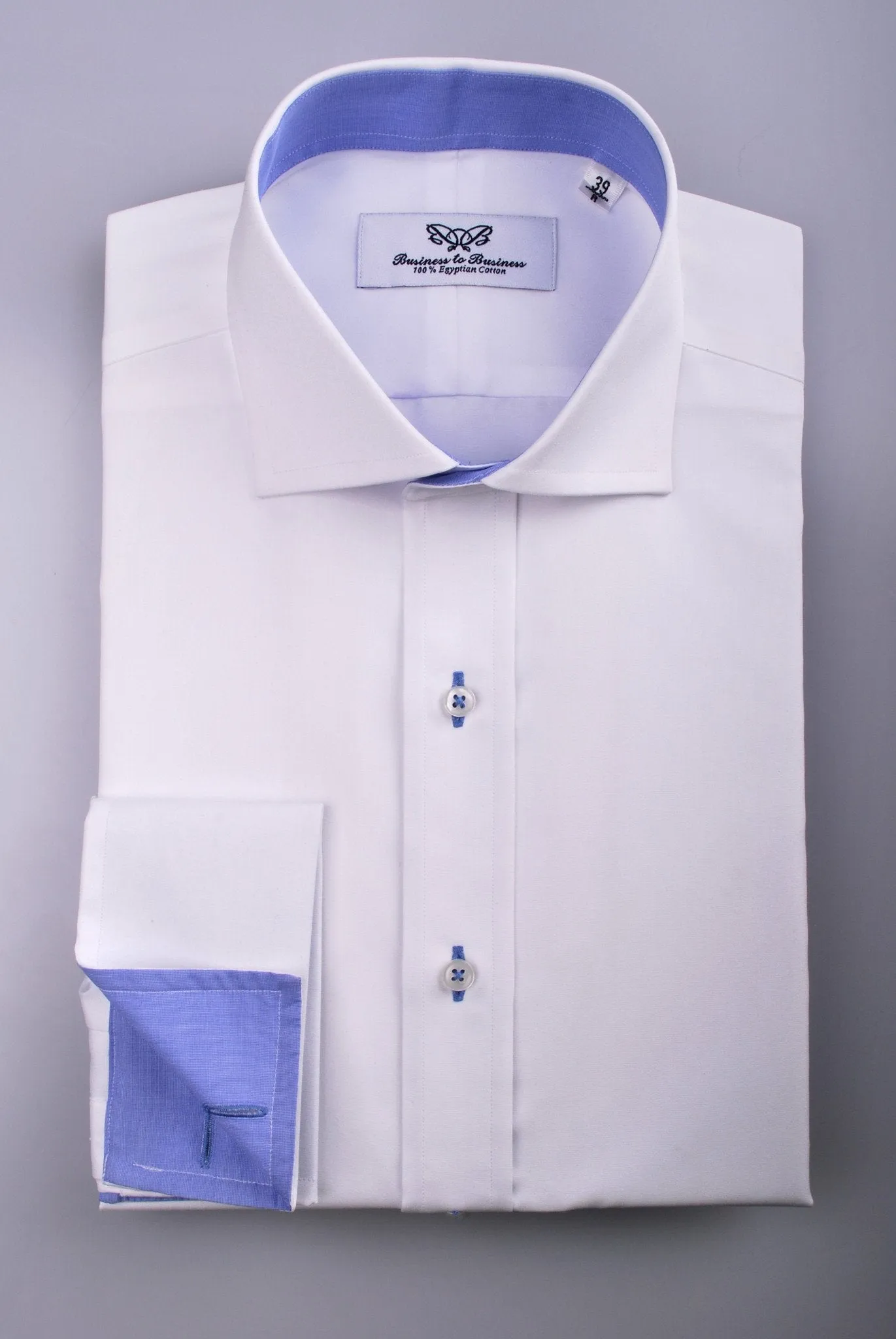 White Solid Poplin Formal Business Dress Shirt Blue Luxury Fashion