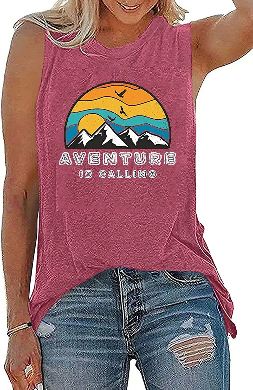 Women Adventure is Calling Funny Tank Tops Women Graphic Shirt Workout Tank Tops