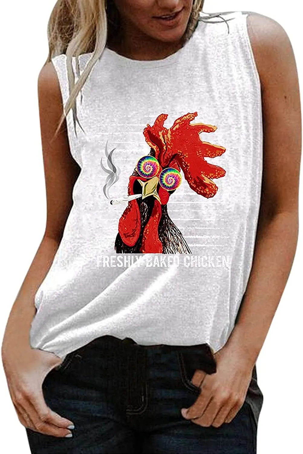 Women Freshly Baked Chicken Sleeve Tank Top Funny Chicken Shirt