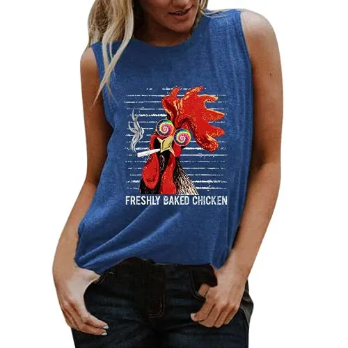 Women Freshly Baked Chicken Sleeve Tank Top Funny Chicken Shirt