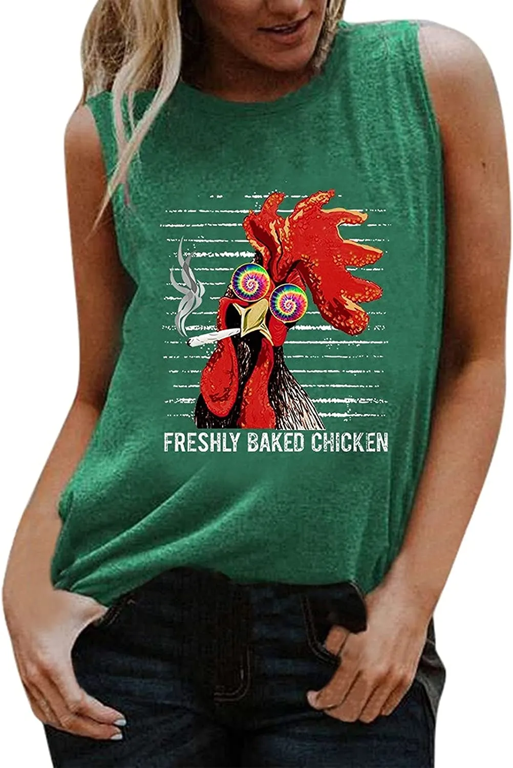 Women Freshly Baked Chicken Sleeve Tank Top Funny Chicken Shirt