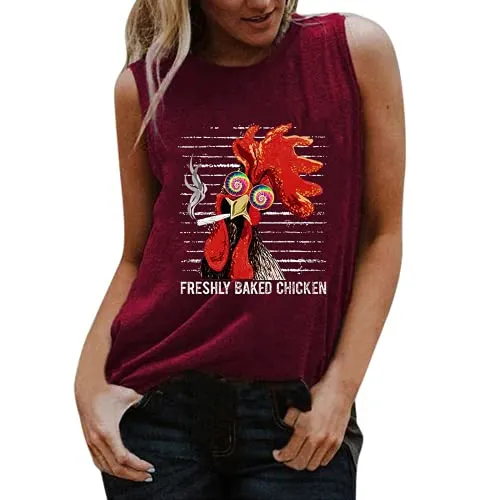 Women Freshly Baked Chicken Sleeve Tank Top Funny Chicken Shirt