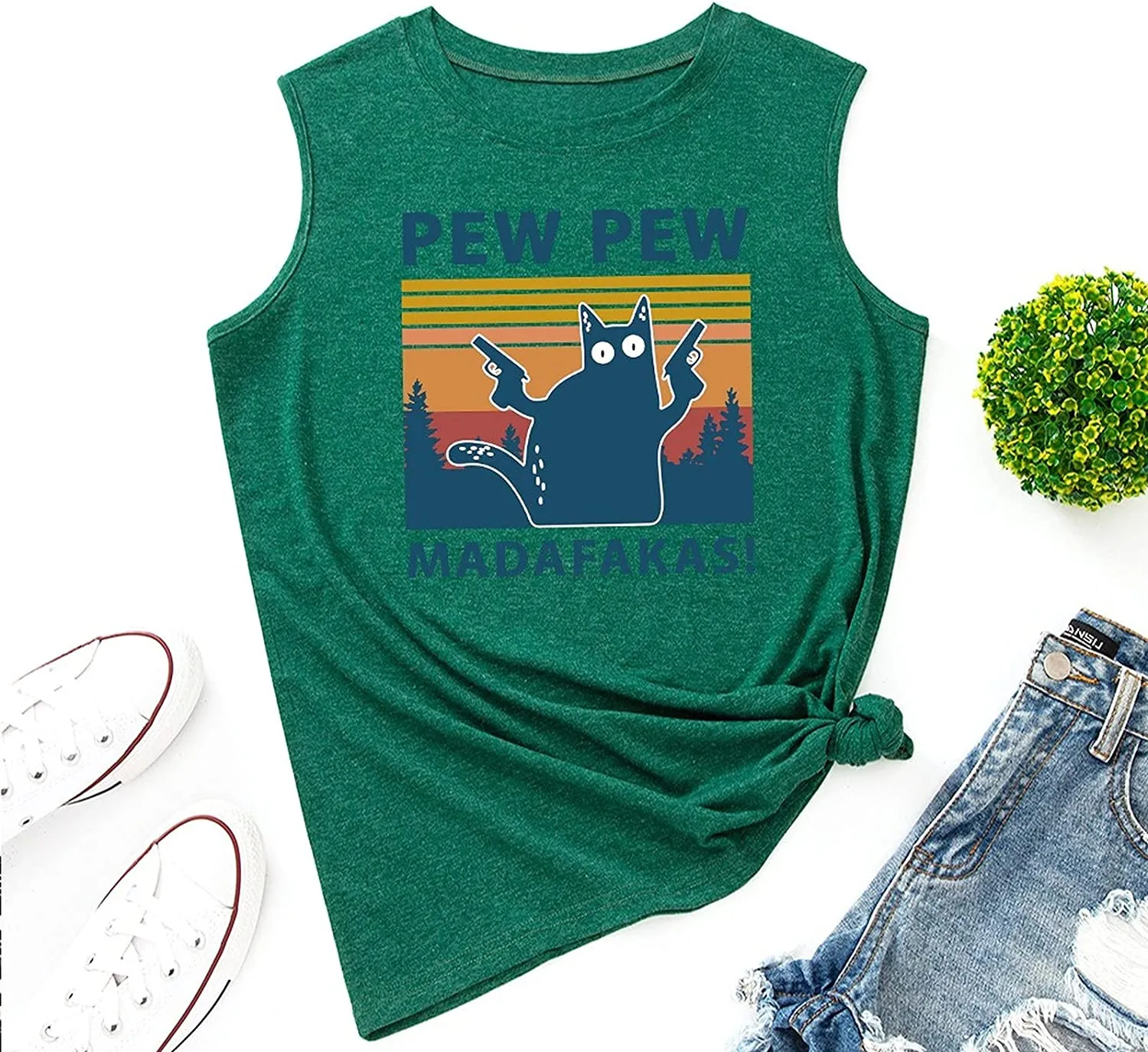 Women Pew Pew Madafakas Tank Funny Pew Pew Cat Shirt