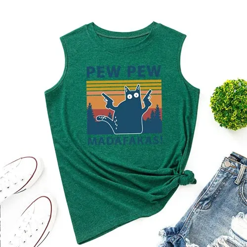 Women Pew Pew Madafakas Tank Funny Pew Pew Cat Shirt