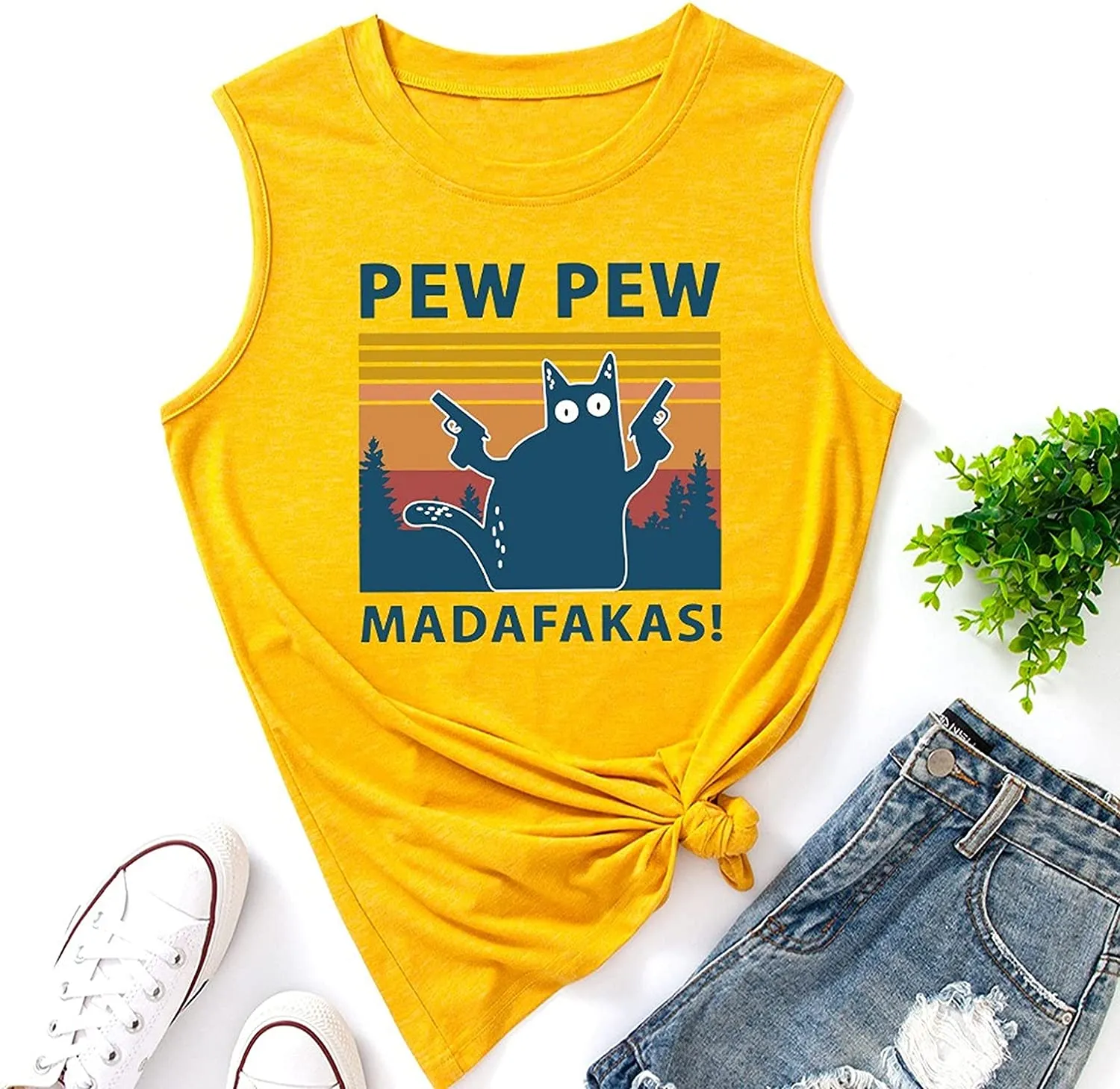 Women Pew Pew Madafakas Tank Funny Pew Pew Cat Shirt