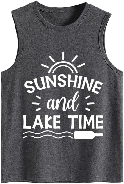 Women Sunshine and Lake Time Graphic Tank Shirt