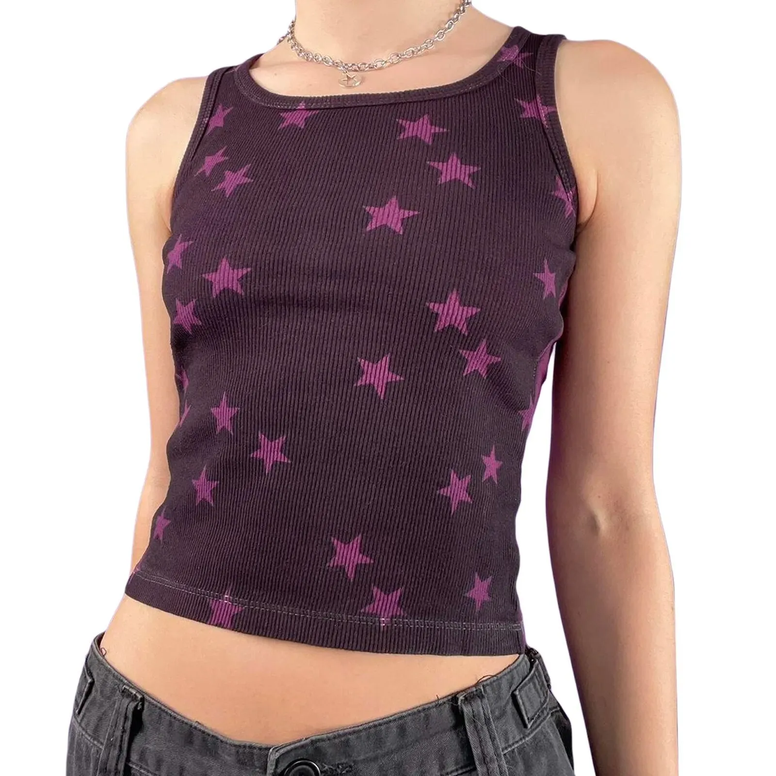 Women Tank Top Sleeveless Swirl/Ball/Star Print Slim Fit Summer Casual Vest Tops