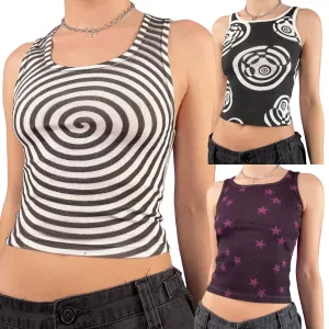 Women Tank Top Sleeveless Swirl/Ball/Star Print Slim Fit Summer Casual Vest Tops