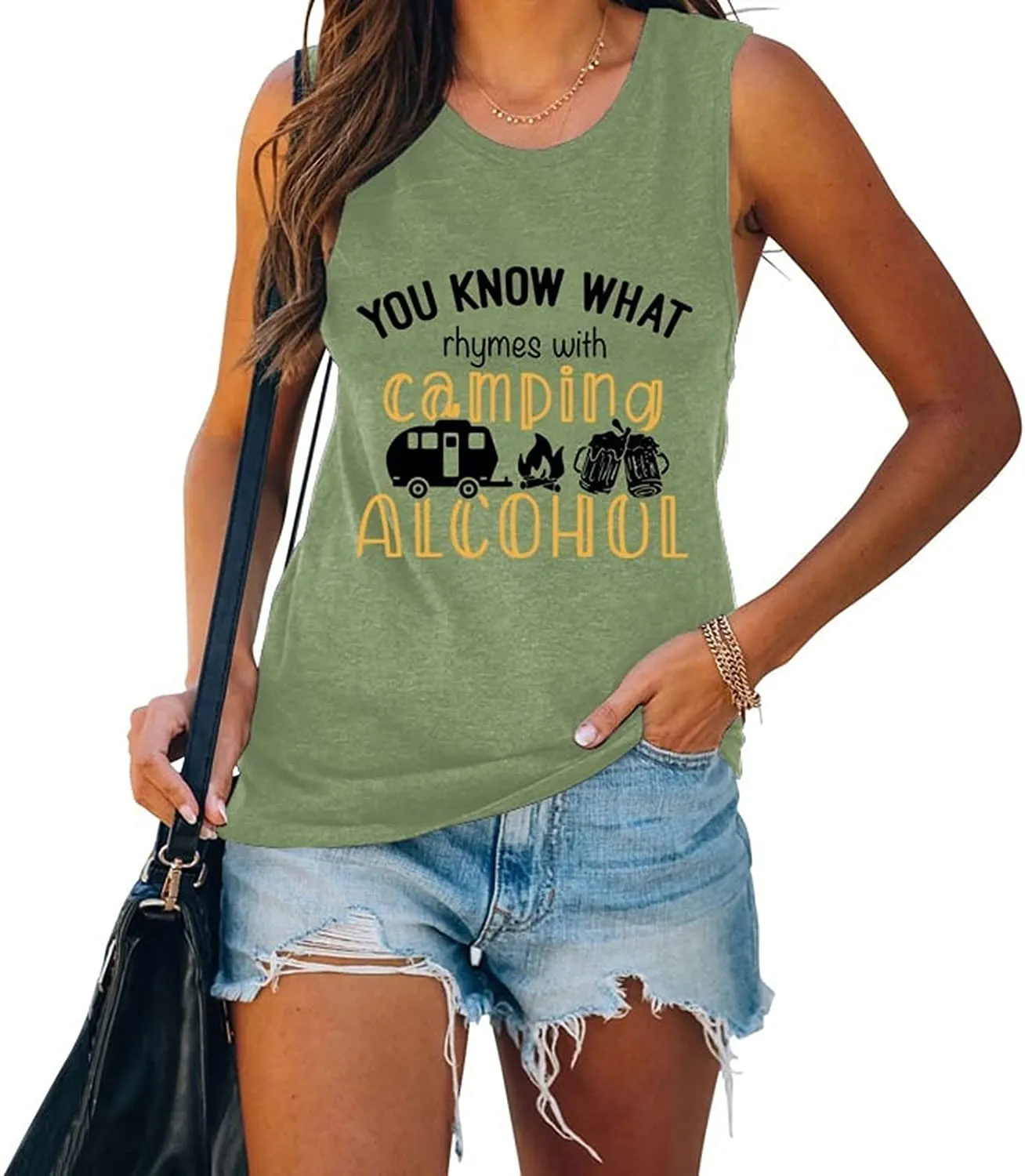 Women You Know What Rhymes with Camping Alcohol Tank Shirt for Women Drinking Shirt for Women