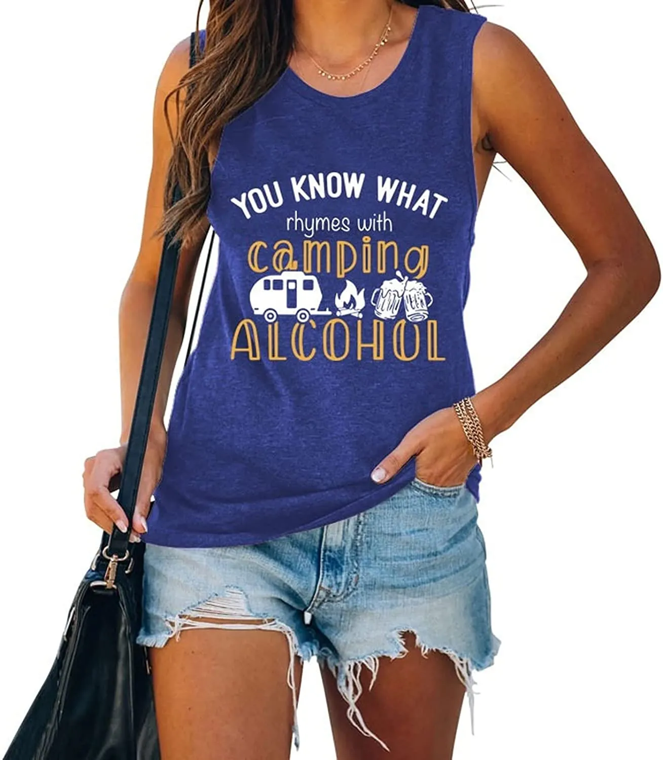 Women You Know What Rhymes with Camping Alcohol Tank Shirt for Women Drinking Shirt for Women