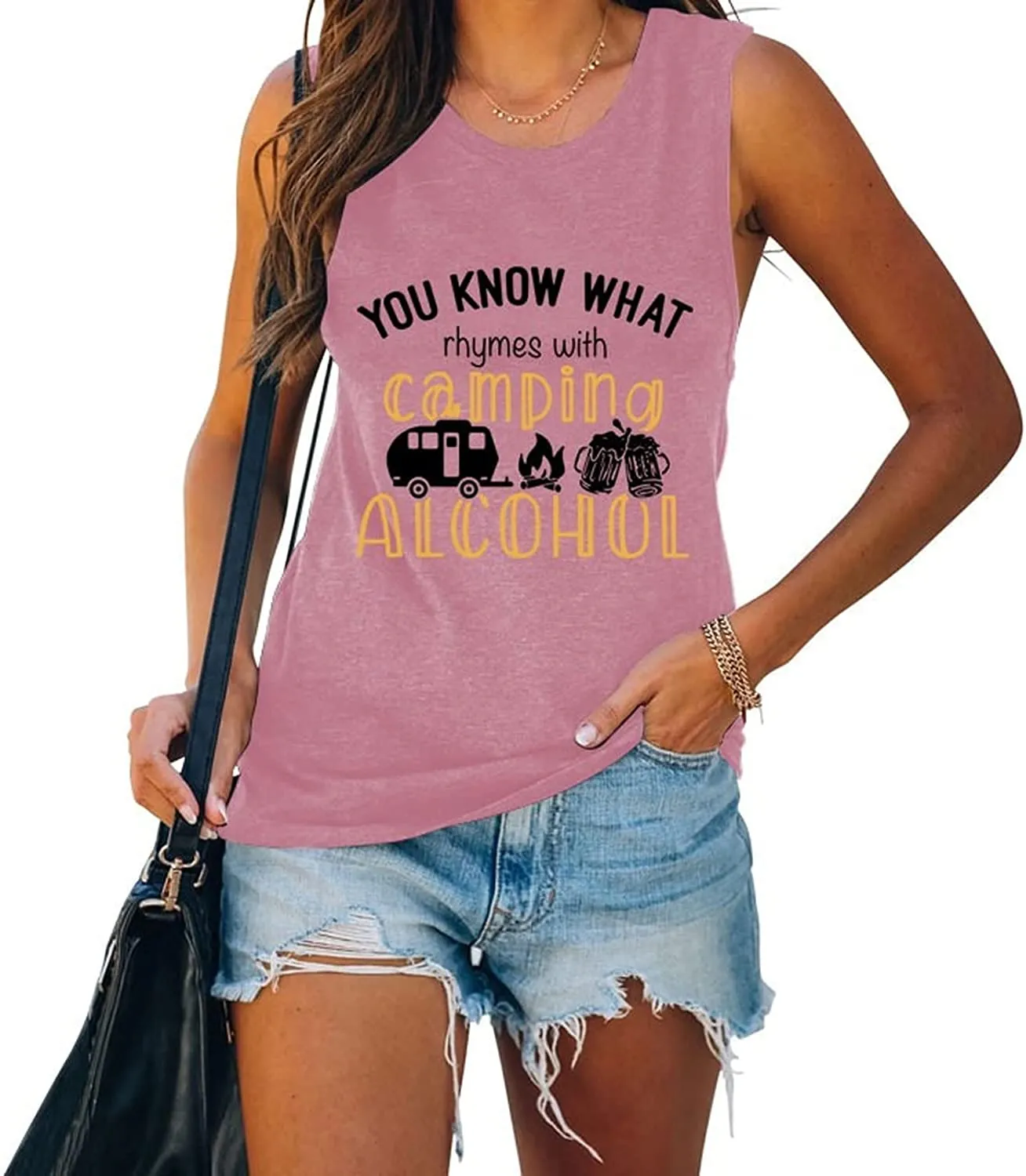 Women You Know What Rhymes with Camping Alcohol Tank Shirt for Women Drinking Shirt for Women